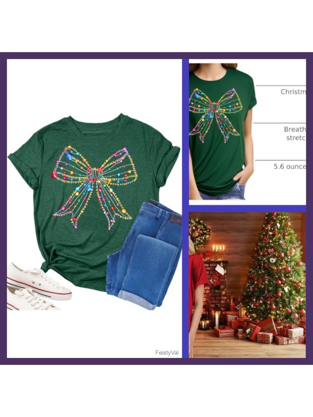 Women's Coquette Bow Christmas T-Shirt Cotton Blend Crew Neck Tee